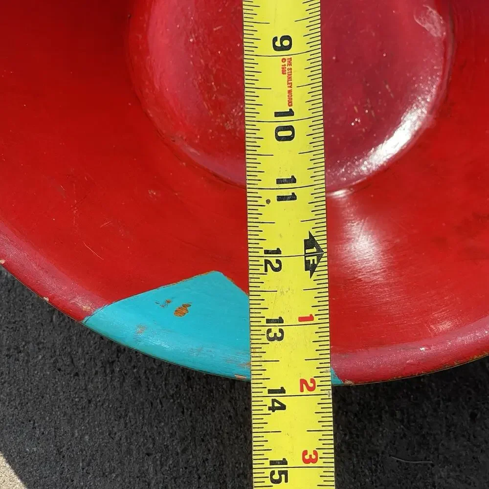 Wooden Bowl Hand Painted Red Turquoise Southwest Decor Art‎ Signed 14 x 4.5